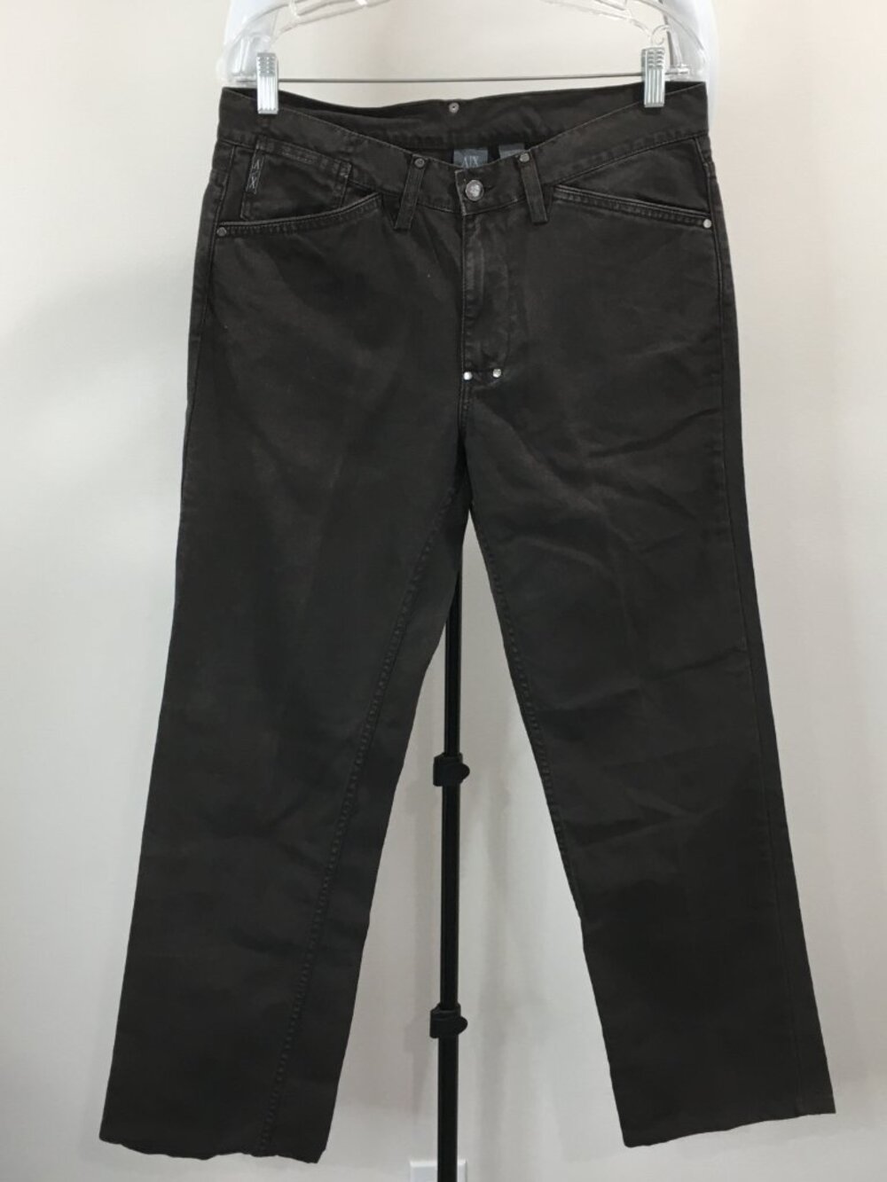 AX ARMANI EXCHANGE Denim Brown 5 Pocket Logo Hardware Jeans